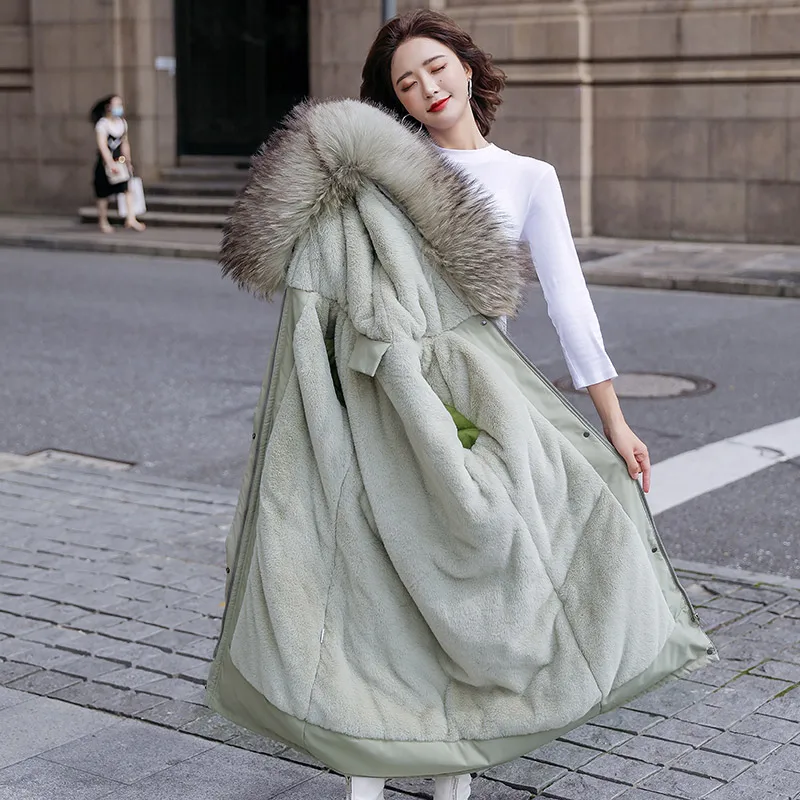 Cotton Liner Parker Parkas Fashion Winter Jacket Women Casual Solid Long Hooded Parka Coat With Fur Collar chamarras de mujer