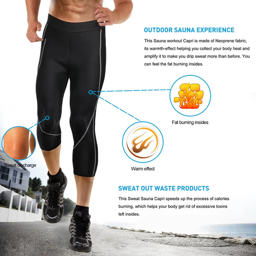 Neoprene Men's Body Shaper Sauna Pants Sweat Waist Trainer Leggings Slimming Underwear Weight Loss Workout Compression Shapewear
