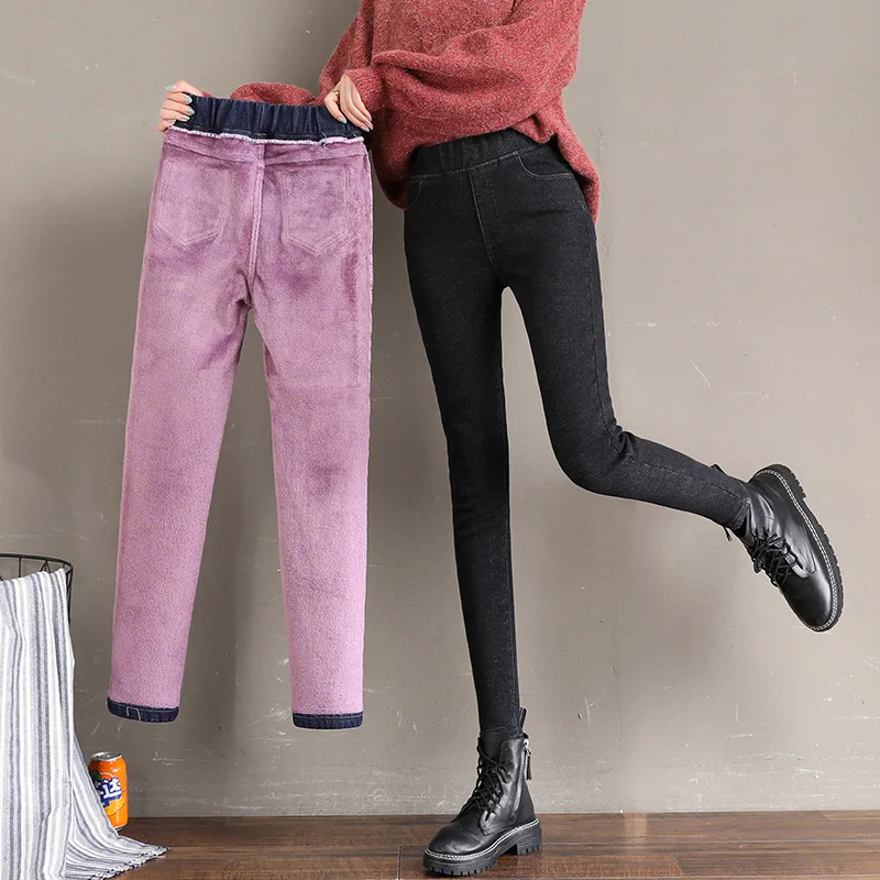 Winter Warm FLEECE Jeans for Women Elastic High Waist Jeans Female Trousers Thickened Jeans Velvet Thick  Push Up Jeans Woman