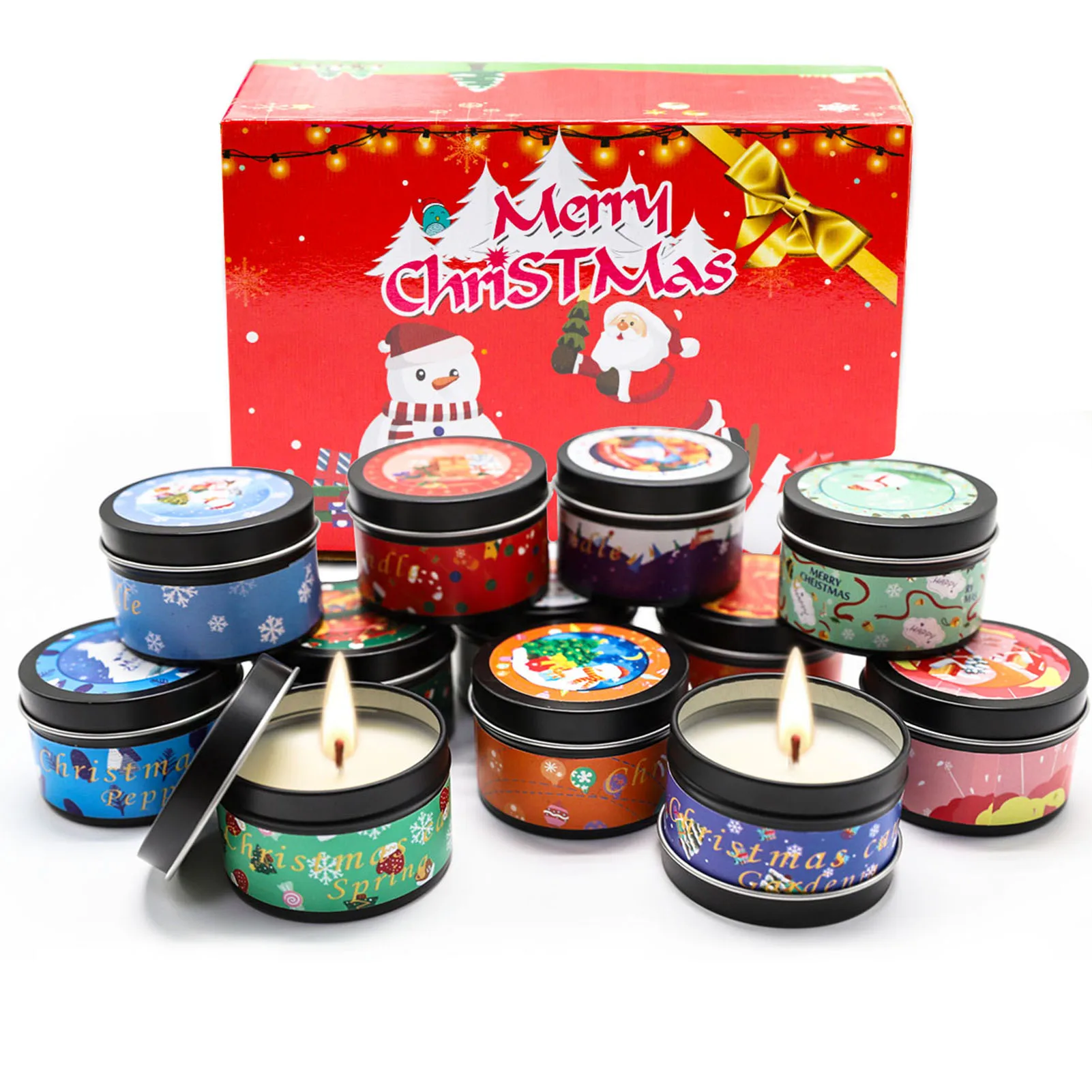 

Christmas Scented Candle 12 Scents Natural Soy Wax Scented Candle Jar Plant Essential Oil Christmas Candle Gift Set Nearby