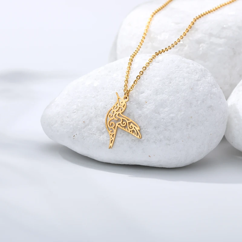 Cute Branch Bird Pendants Necklace Gold color Geometric Origami Hummingbird Clavicle Necklaces Charm Womens Fashion Jewelry | Украшения и