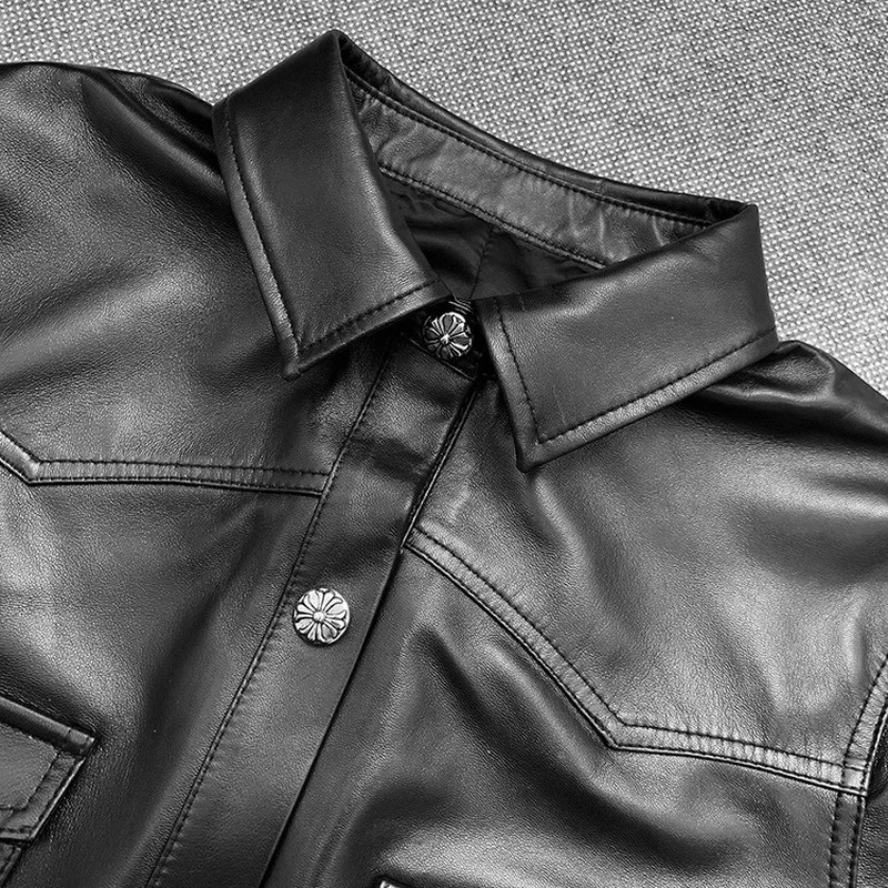 Autumn Spring Black Sheepskin Genuine Leather Shirts Jackets Womens Loose Overcoat Bomber Jacket Coats Office Ladies Outerwear