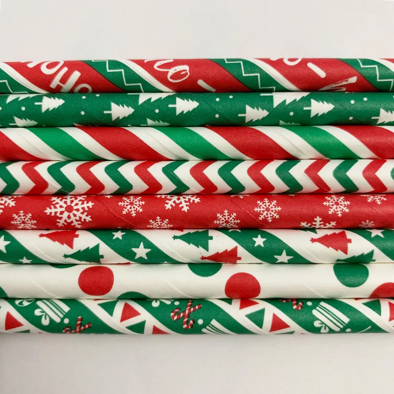 

200/300/400pcs Christmas Disposable Drinking Paper Straws Stripes Straw Baby Wedding Shower Decoration Gift Party Event Supplies