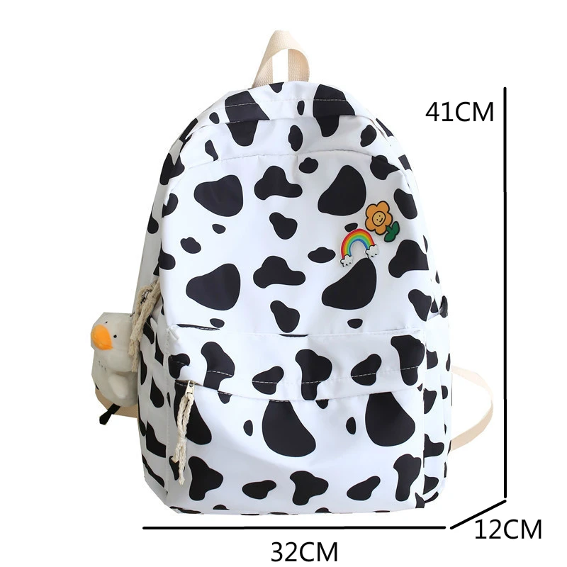 

OYIXINGER Cow Spotted Nylon School Bag Women 2021 New Large Capacity Backpack For Student Waterproof Travel Schoolbag For Female