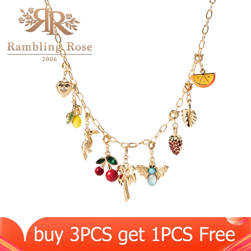 

DIY Charms Necklace Holiday Gold Red Strawberry Berry Bee Orange Insect Cute Pendant Long Chain Fashion Jewelry for women Gifts
