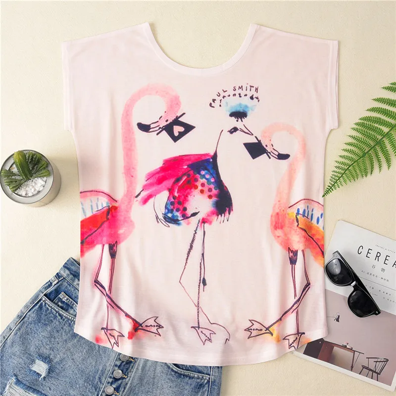 Женская футболка с круглым вырезом и принтом фламинго в стиле Харадзюку | одежда