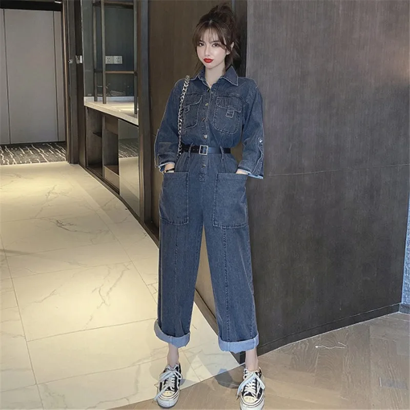 Комбинезон женский джинсовый в стиле ретро модные повседневные свободные