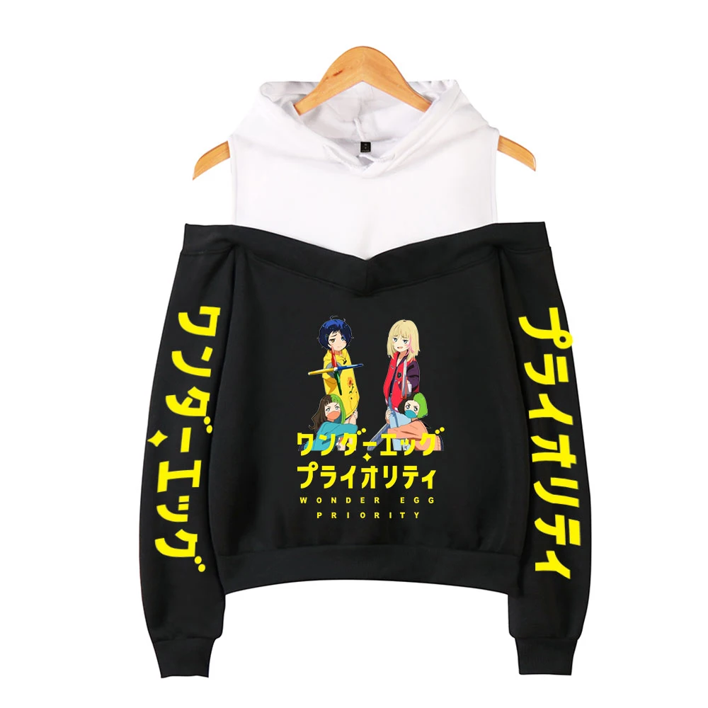 

Wonder Egg Priority Hoodies Female Off Shoulder Sweatshirt Kpop Women's Pullover Harajuku Streetwear 2021 Japanese Anime Clothes