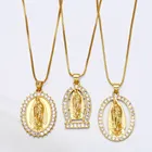 Золотая цепочка FLOLA, ожерелье Девы Марии, медный циркон, белый камень, Овальный короткий кулон, ожерелье, христианские ювелирные изделия nkea048