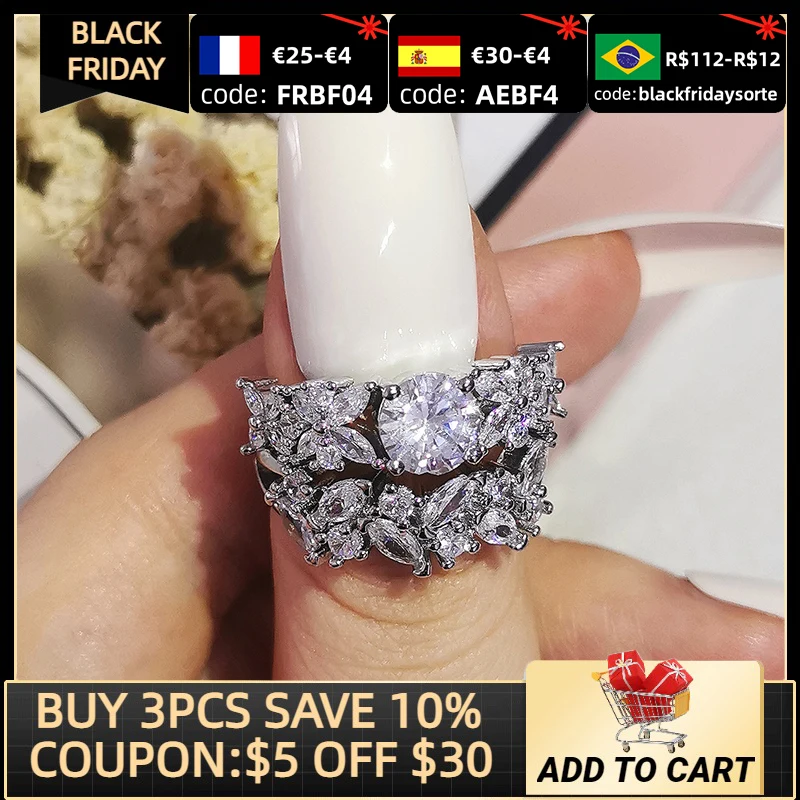 

2021 new luxury halo original 925 sterling silver wedding ring set for women lady anniversary gift jewelry wholesale R6392