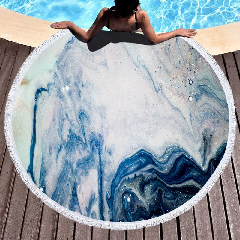 

Marble Large Round Beach Towel For Adult Colorful Quicksand Pattern Microfiber Shower Bath Towel Travel Blanket Swimming Cover