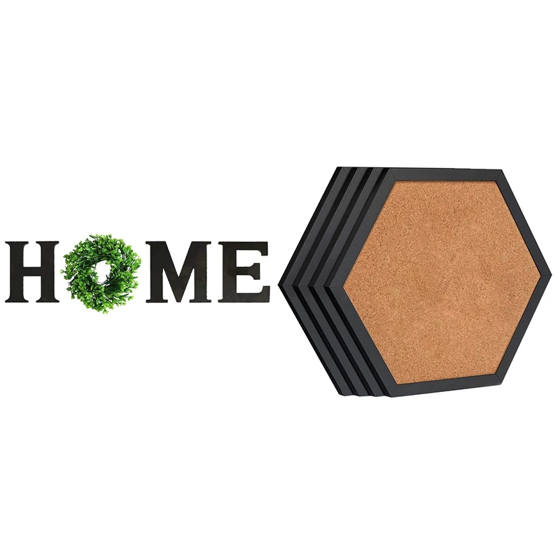 

4 Packs Cork Board Pin Board, Cork Boards & 1Set Wooden Home Sign With Artificial Eucalyptus Wreath,Home Letters