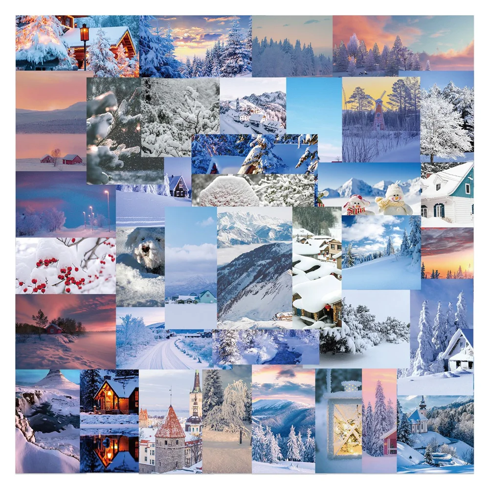 

50pcs Winter Snow Scene Stickers For Notebooks Scrapbook Stationery Aesthetic Sticker Craft Supplies Scrapbooking Material