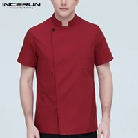 incerun fashion men chef uniform solid color short sleeve comfort kitchen food service tops unisex cooking catering blouse s 5xl