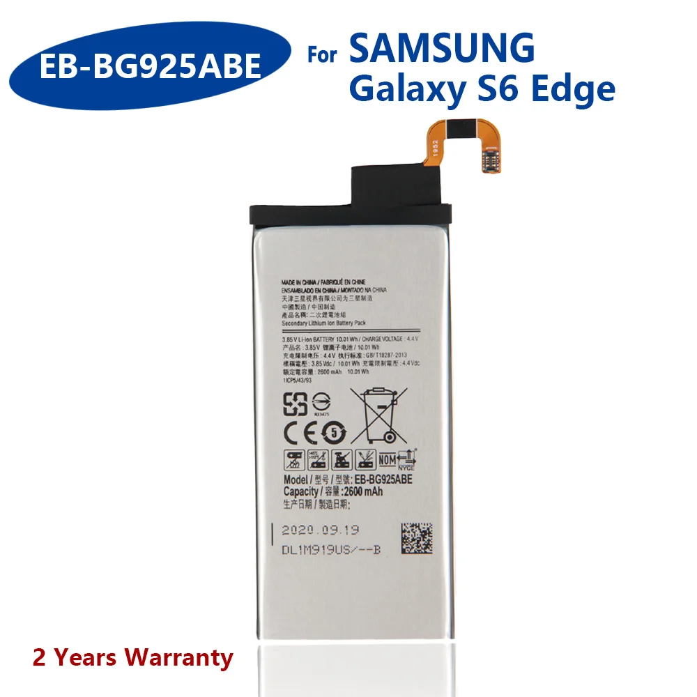

100% Genuine EB-BG925ABE Battery For Samsung GALAXY S6 Edge G9250 G925FQ G925F G925S S6Edge G925V G925A 2600mAh New Batteries
