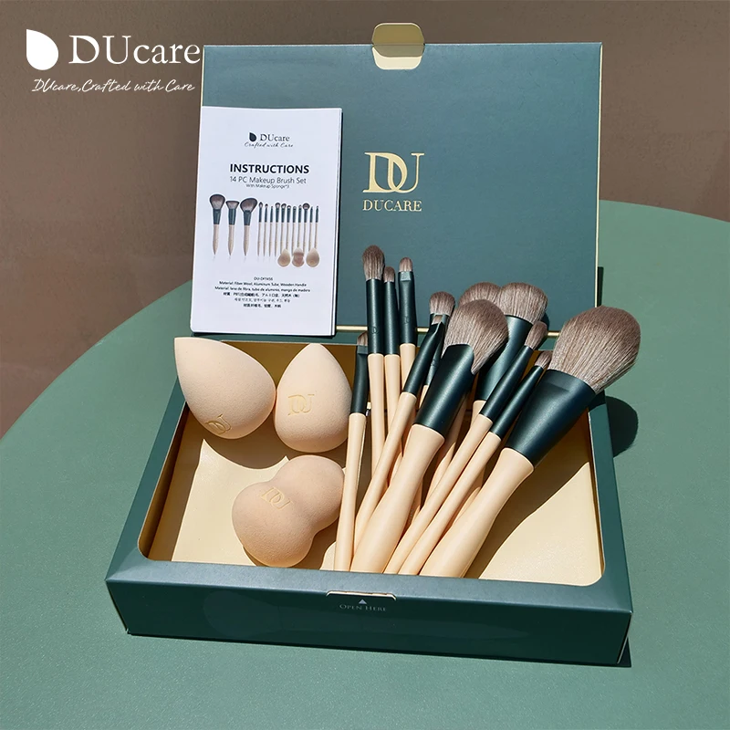 DUcare 14pcs Makeup Brushes Set Kabuki Foundation Blending Brush Face Powder Blush with 3Pcs Spong & Cosmetic Bag | Красота и