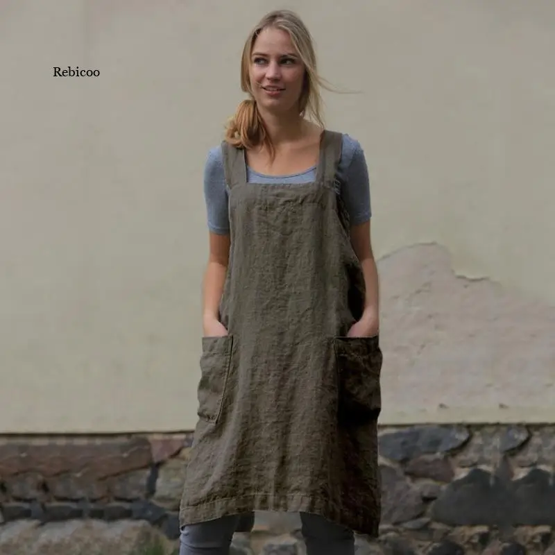 Кухонные фартуки в японском стиле хлопковые льняные однотонные перекрестные