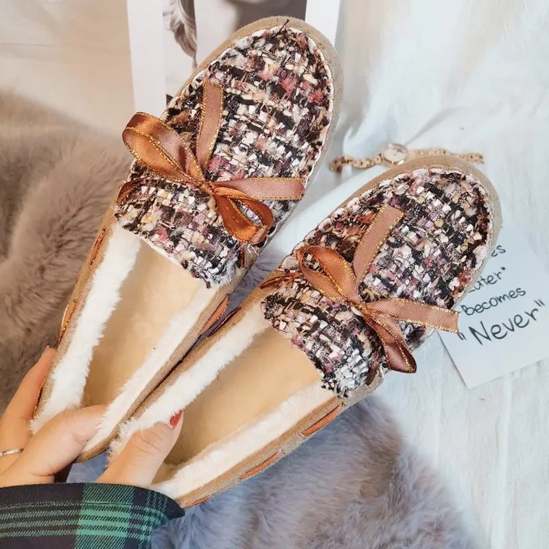 Женские зимние теплые туфли новинка 2020 повседневные лоферы из флока на плоской