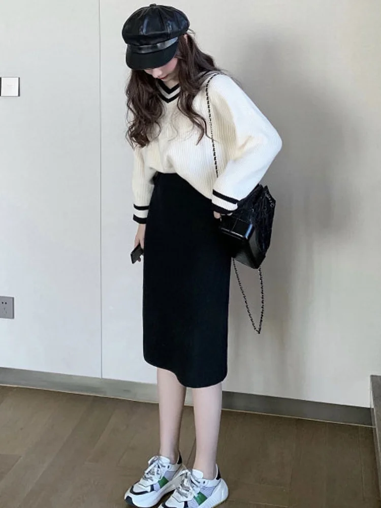 Осенний стиль повседневный модный вязаный костюм для женщин девушек и | Женская