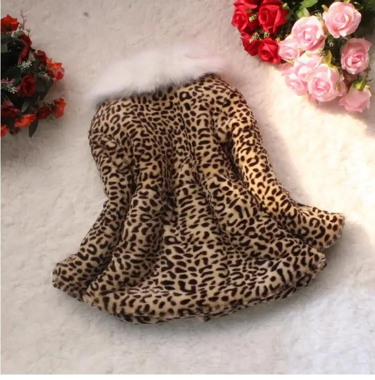 Imitation Fur Collar Plush Girls Winter Jacket Toddler Leopard Print Sweet Heavy Thick Coat Children Keeping Warm Kids Clothing | Детская