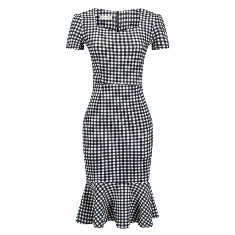 Женское элегантное платье для похудения летнее в ломаную клетку офисное женщин