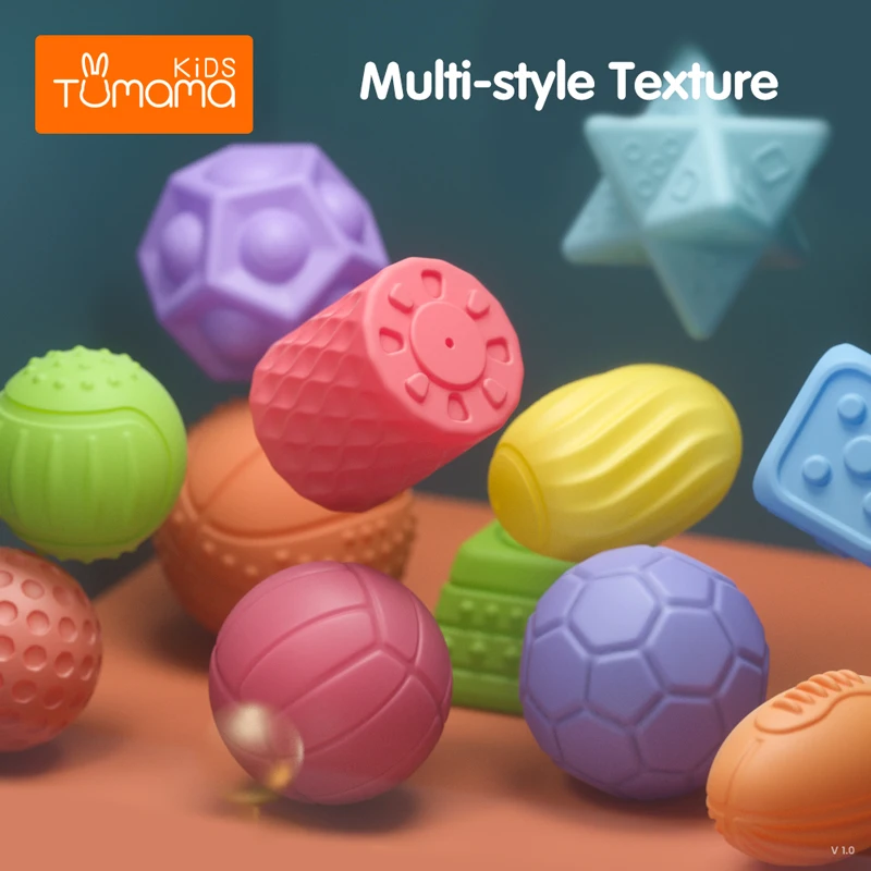

6-12PCS Baby Toys Rubber Textured Touch Ball Baby Touch Hand Training Massage Ball Tactile Senses Toy Color Shape Recognition