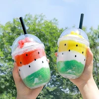 fruit straw cup double layer cold water bottle with lid and straw summer small portable cute super cute milk tea coffee cup
