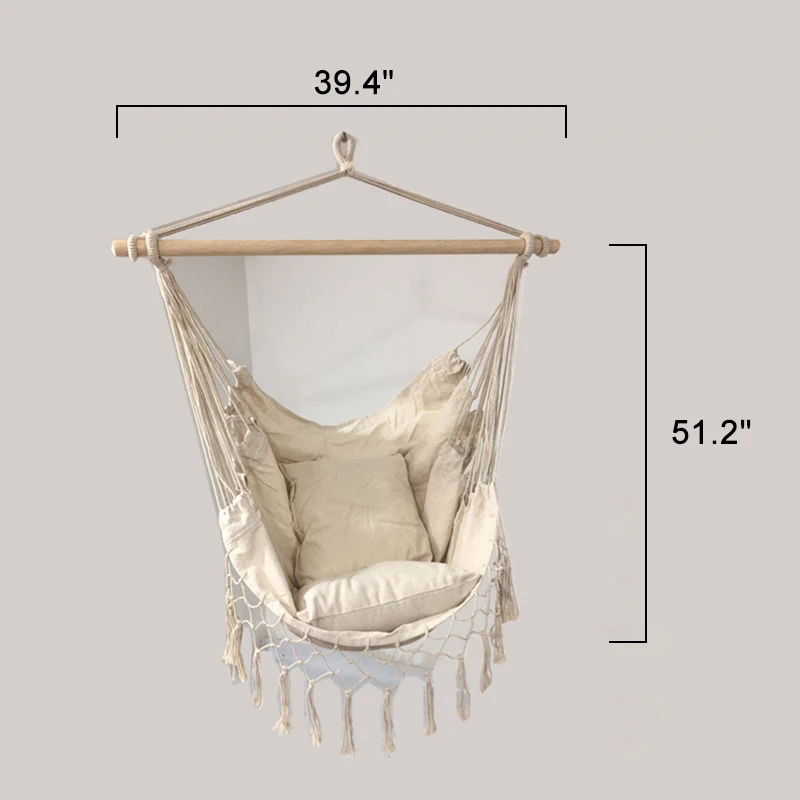 

Hammock Bohemia Style Hanging Fabric Camping Travel Hammock Chair Swing Wooden Stick Outdoor Furniture Seating With 2 Pillows