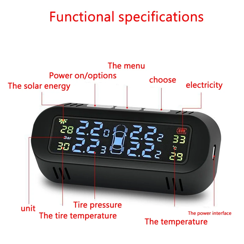 Solar TPMS Car intelligent Tire Pressure Alarm Monitor System Tyre Sensor Temperature Alert Concealed tire pressure monitoring | Автомобили