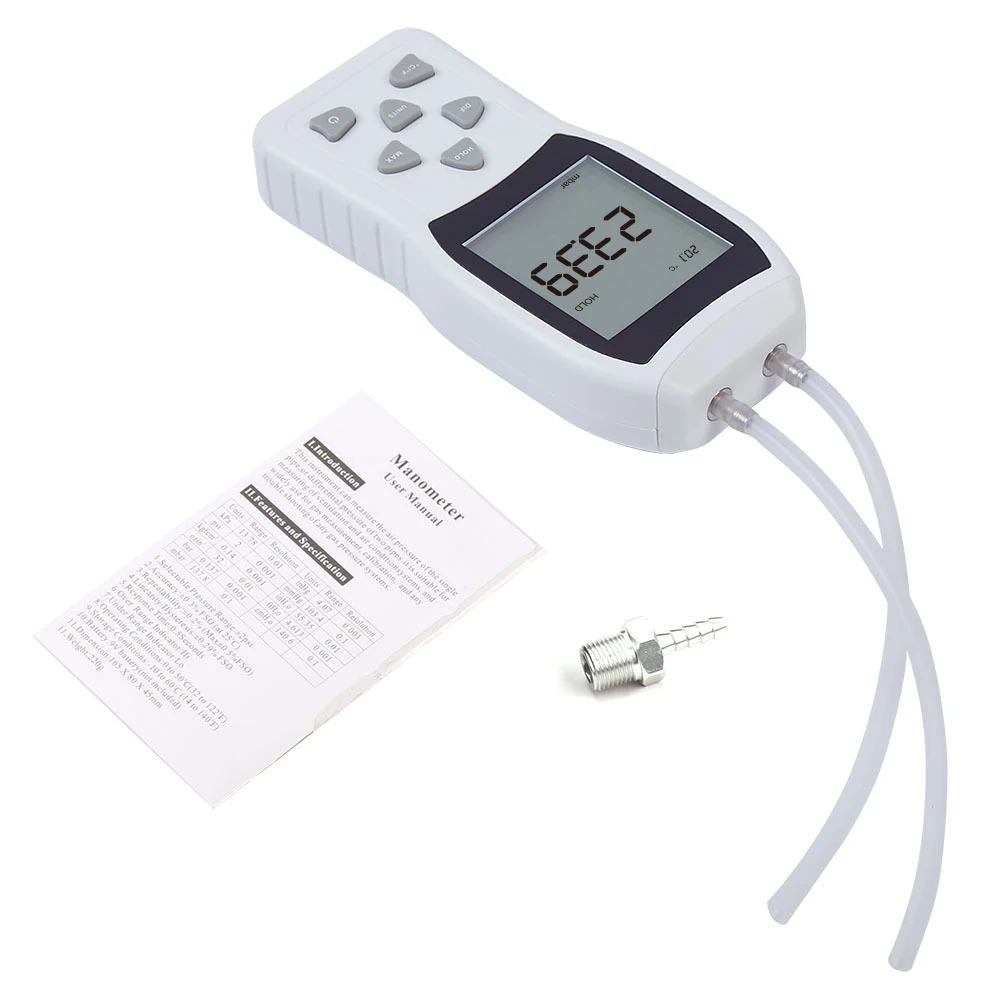 

Handheld LCD Differential Gauge Tester Digital Manometer Air Pressure Meter with Dual Ports