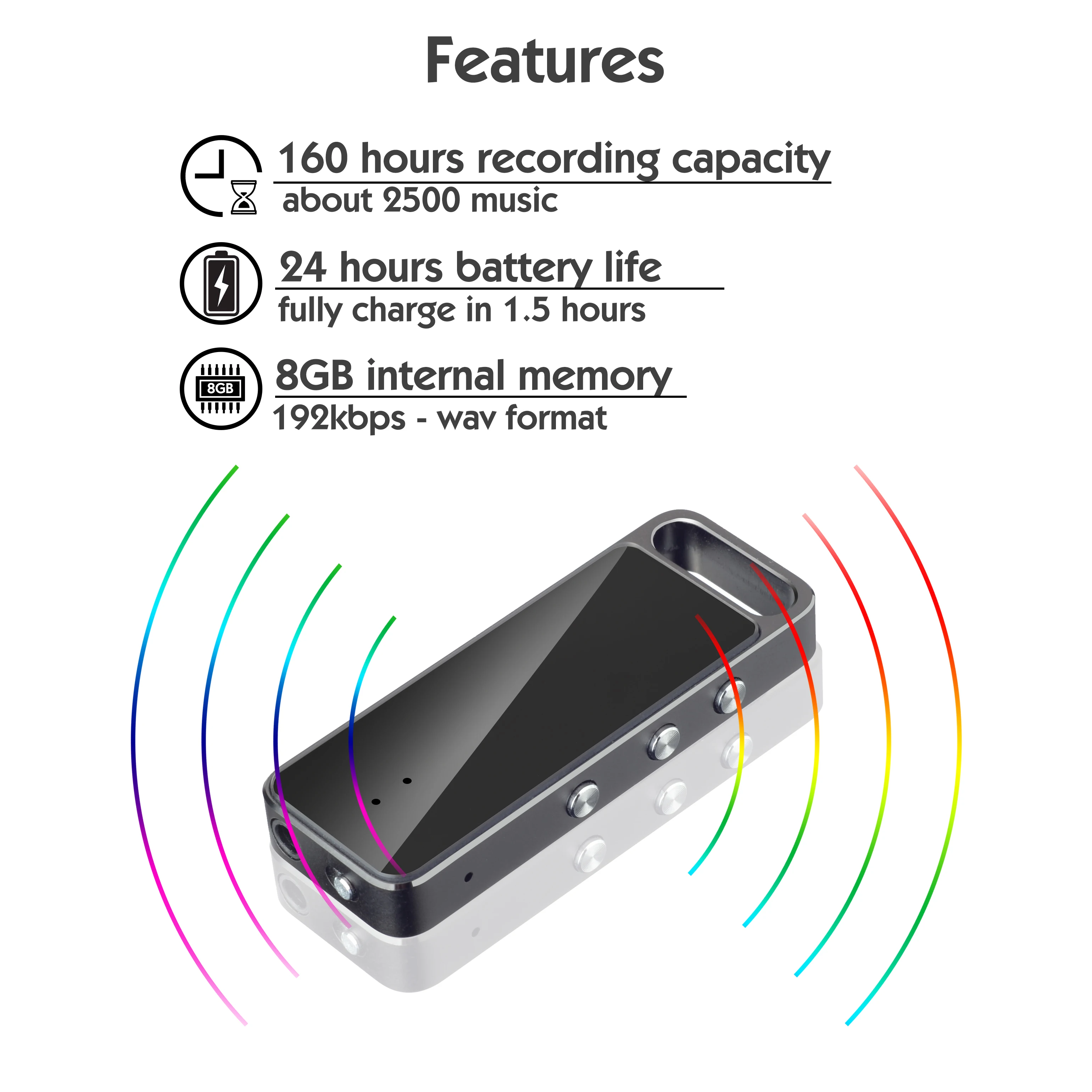 Ультратонкий металлический чехол с мини-USB-ручкой голосовой активацией 8 ГБ 16