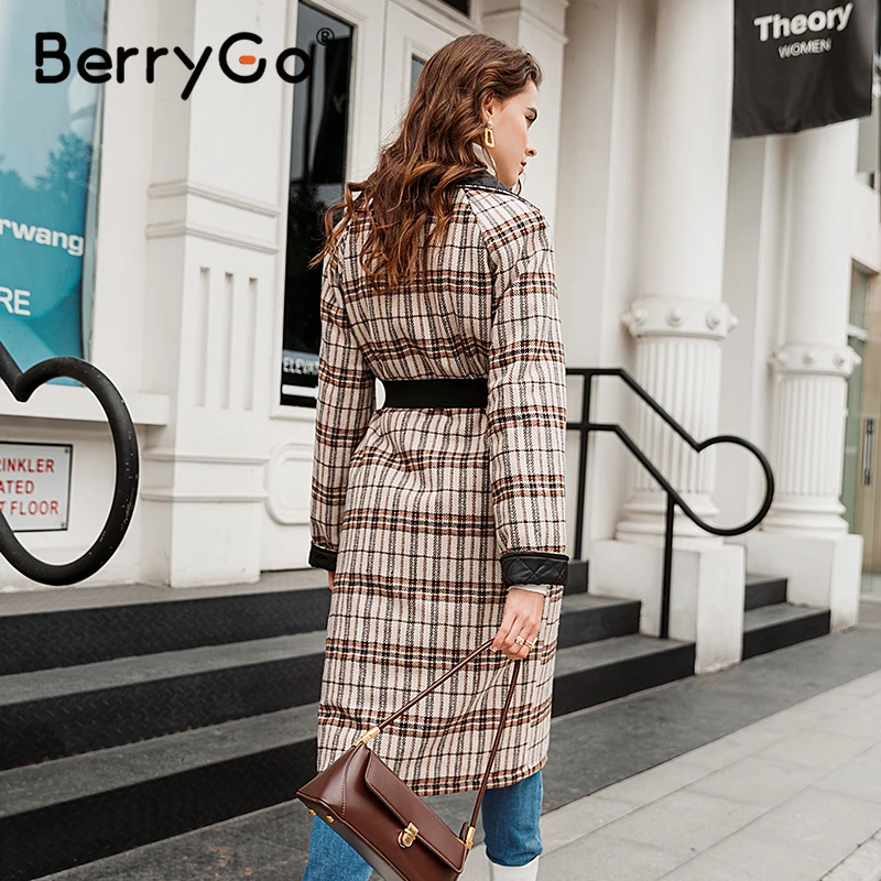 

BerryGo Causal warm Plaid autumn winter women jacket Elegant Lapel long sleeve female parkas Wear on both sides outwear 2020
