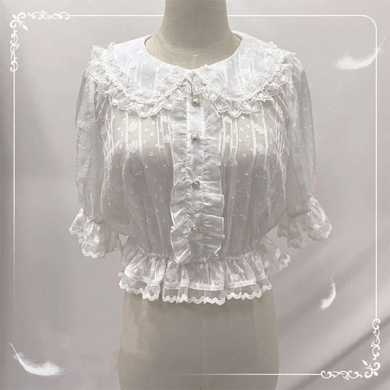

Fresh sweet kawaii lolita top kawaii girl peter pan collar white victorian shirt loose gothic lolita shirt loli cos lolita top