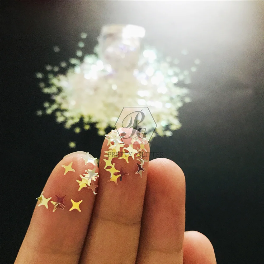 

PrettyG 1 Box 4MM Four Angle Stars Shape Colorful Pearl Iridescent Speciality Glitter Sequins for Nail Art Decoration Makeup