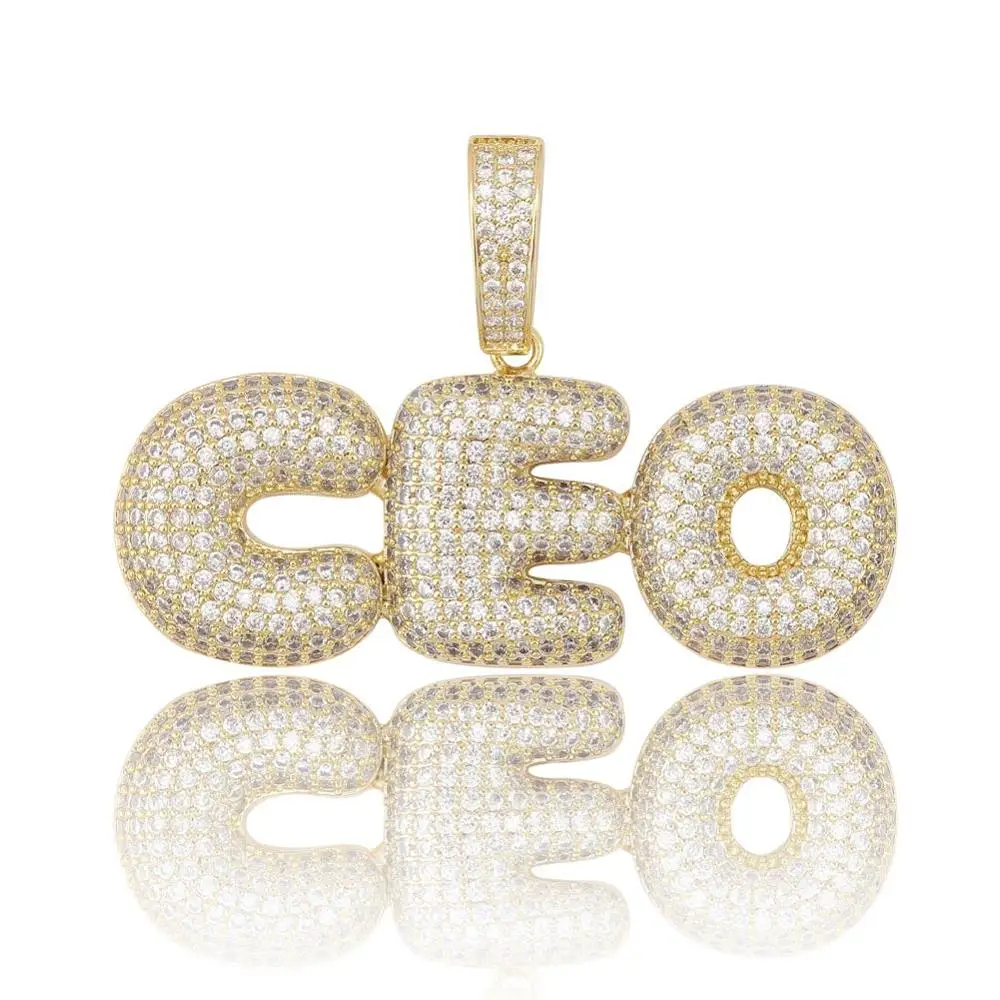 Gold Пользовательское имя Iced Out Bubble цепочка с буквами ожерелья с подвесками для мужчин амулеты Циркон хип-хоп ювелирные изделия с золотой серебряной теннисной цепью - Окраска металла: Gold