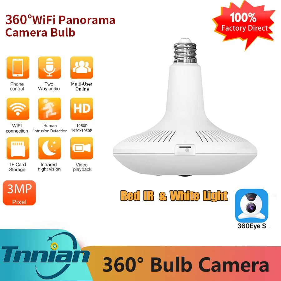 

Панорамная IP-камера с инфракрасным ночным видением, 1080P, 360 градусов