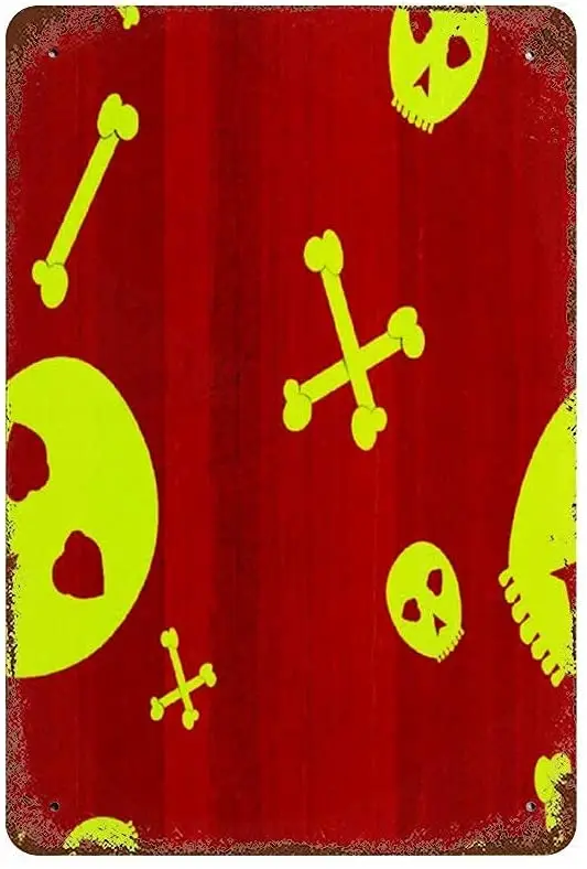 

Metal Wall Sign Red Background Skull Head Family Bedroom Wall Decoration Old-fashioned Retro Square Metal Sign 8X12 Inches