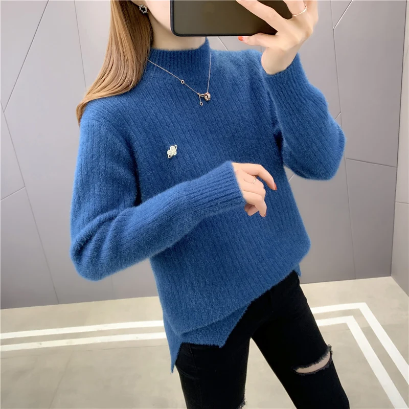 

Room 189473, 7 in row 3 】 make solid color and a half high collar imitated mink pullovers [3563] 52