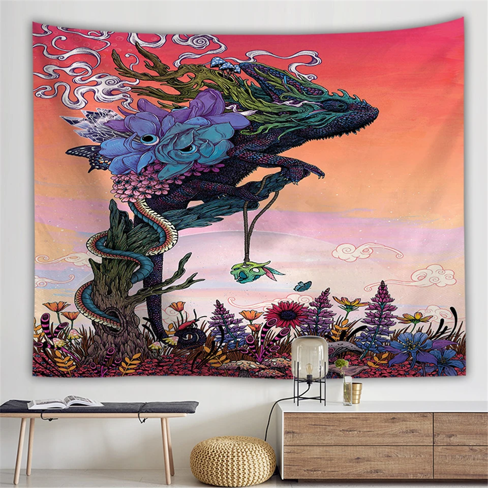 Гобелен в японском стиле укиё э настенный ковер с рисунком черепа змеи Кита