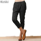 Женские плиссированные брюки ZANZEA 2021, летние брюки с эластичным поясом, повседневные однотонные облегающие брюки, Женская фотография