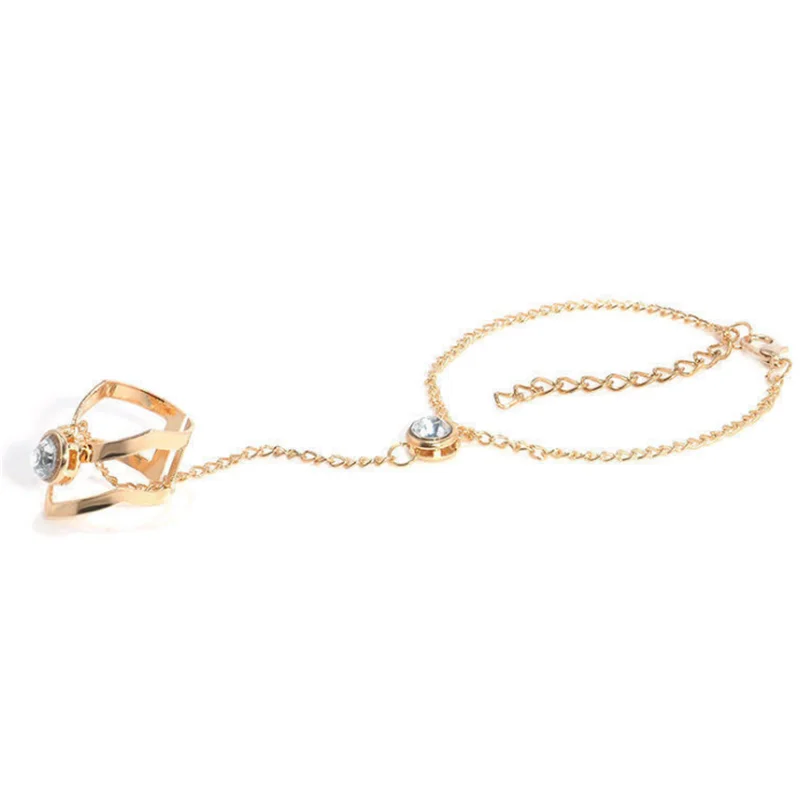 

New Inlaid Rhinestone Hollow Geometry Finger One-piece Bracelet Jewelry Gifts