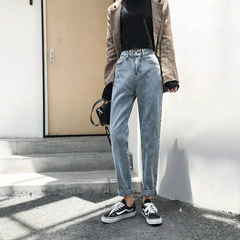 

Женские джинсовые брюки с высокой талией, осенняя одежда, женские джинсовые брюки шириной