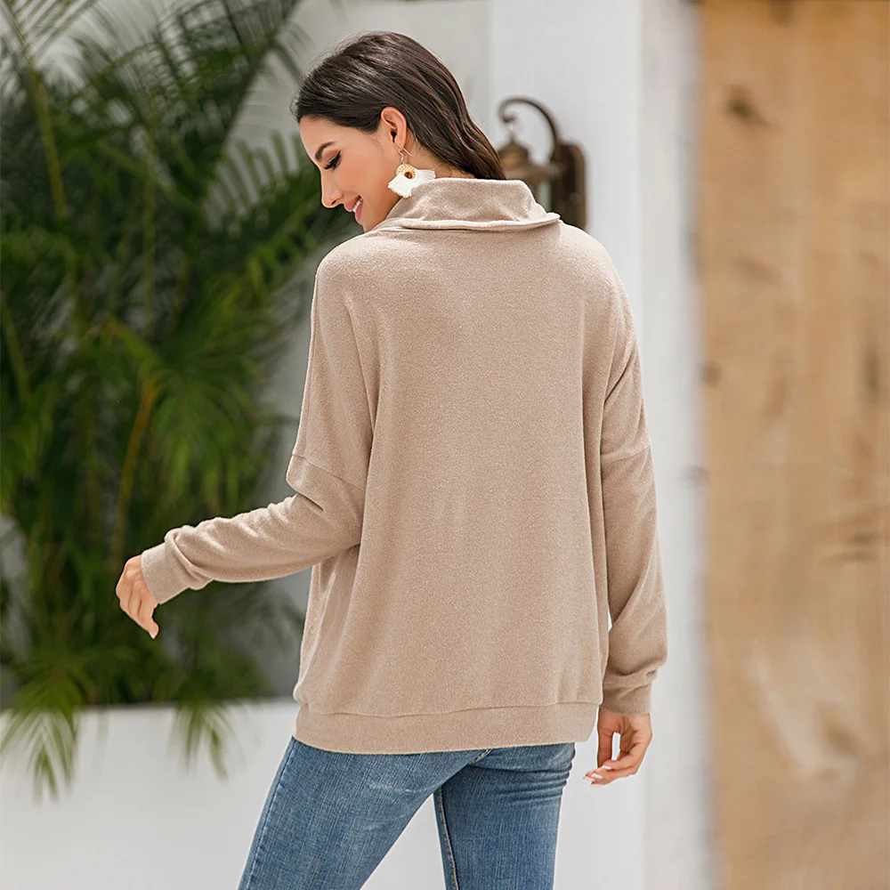 

2020 Autumn And Winter New Women Pocket Loose Long Sleeve Solid Leisure Color Pullover Slim Fit For Women