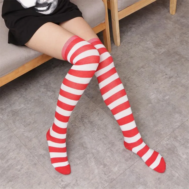 

Sweet Over Knee Black White Blue Red Long Stripe Japanese Cartoon Tight High For Women Girl Cosplay Student Kawaii Tights WZYL