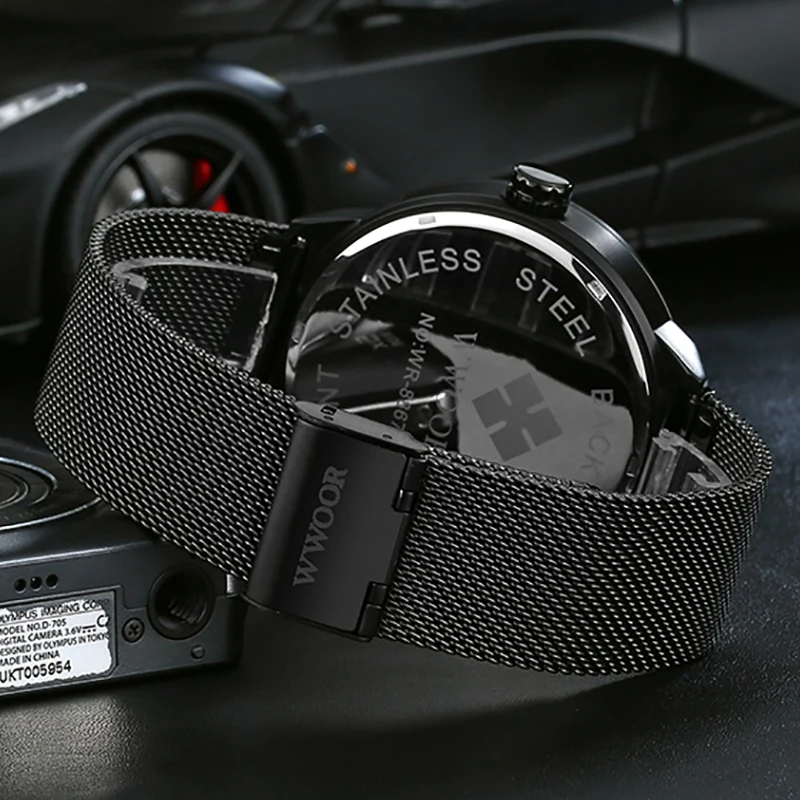 2021 WWOOR брендовые черные пояса сетки мужские часы модные спортивные крутой череп