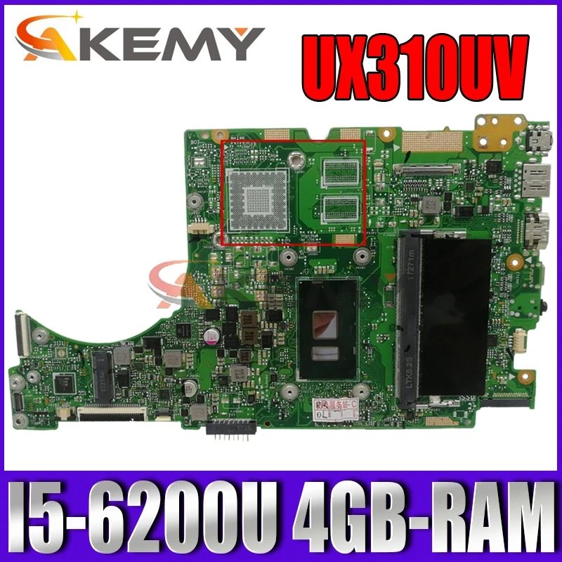 

Akemy UX310UV материнская плата для ноутбука ASUS UX310UA (13 дюймов) UX310UAK UX310U оригинальная материнская плата 4GB-RAM I5-6200U GM