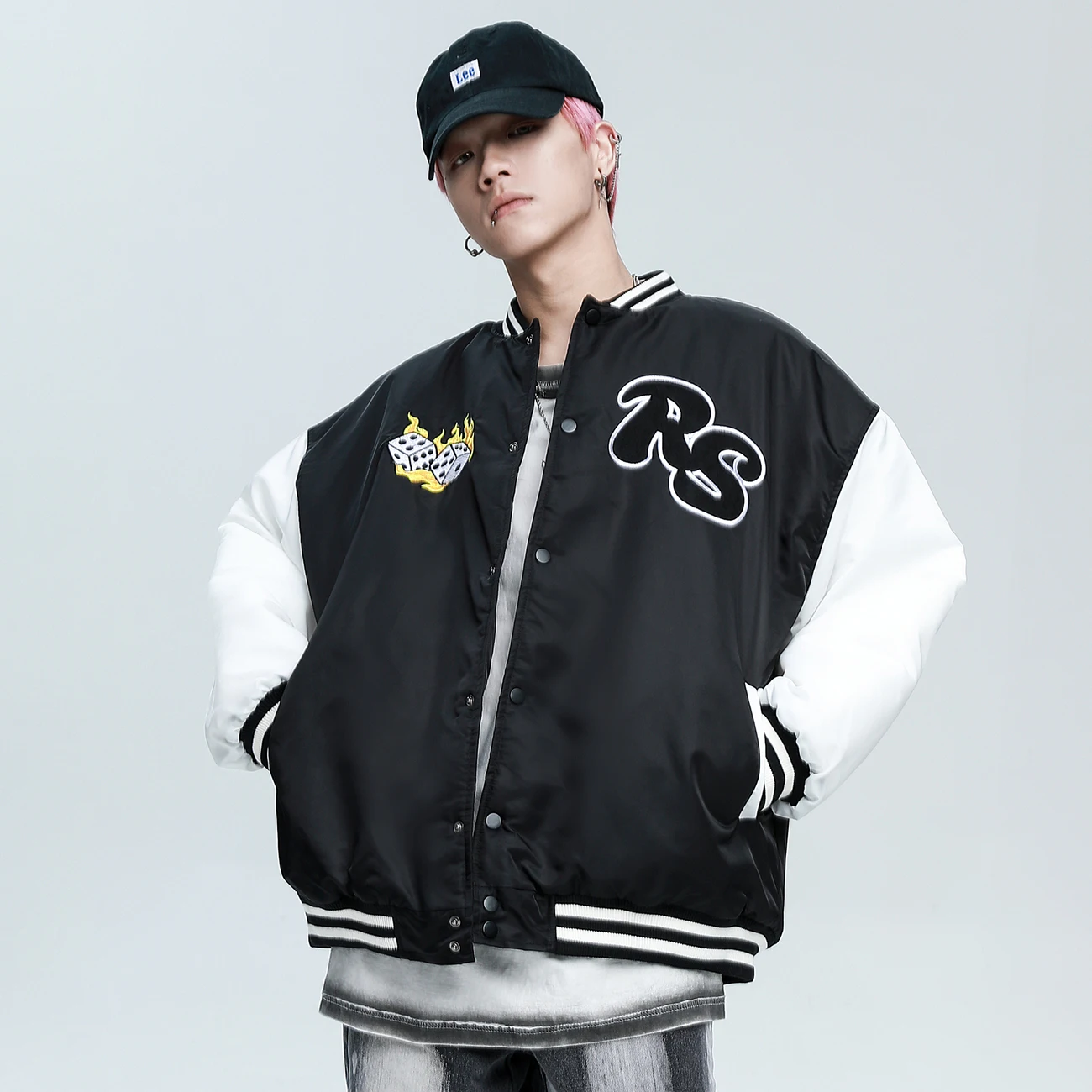 Куртка бомбер мужская с вышивкой пламени и играми толстая бейсбольная куртка в