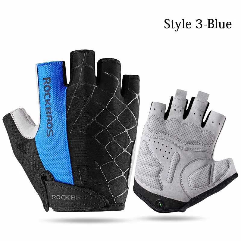 Style 3-Blue ROCKBROS 5 цветов, велосипедные перчатки с полупальцами, силиконовый гель, утолщенная подкладка, анти-скольжение, противоударные, дышащие, MTB, шоссейные, велосипедные перчатки - Цвет: Style 3-Blue