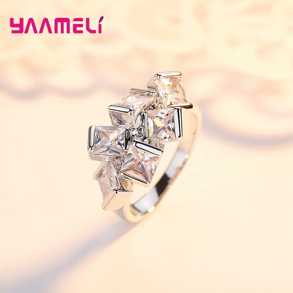 Настоящее 925 пробы серебряные кольца блестящие прозрачные кубический цирконий