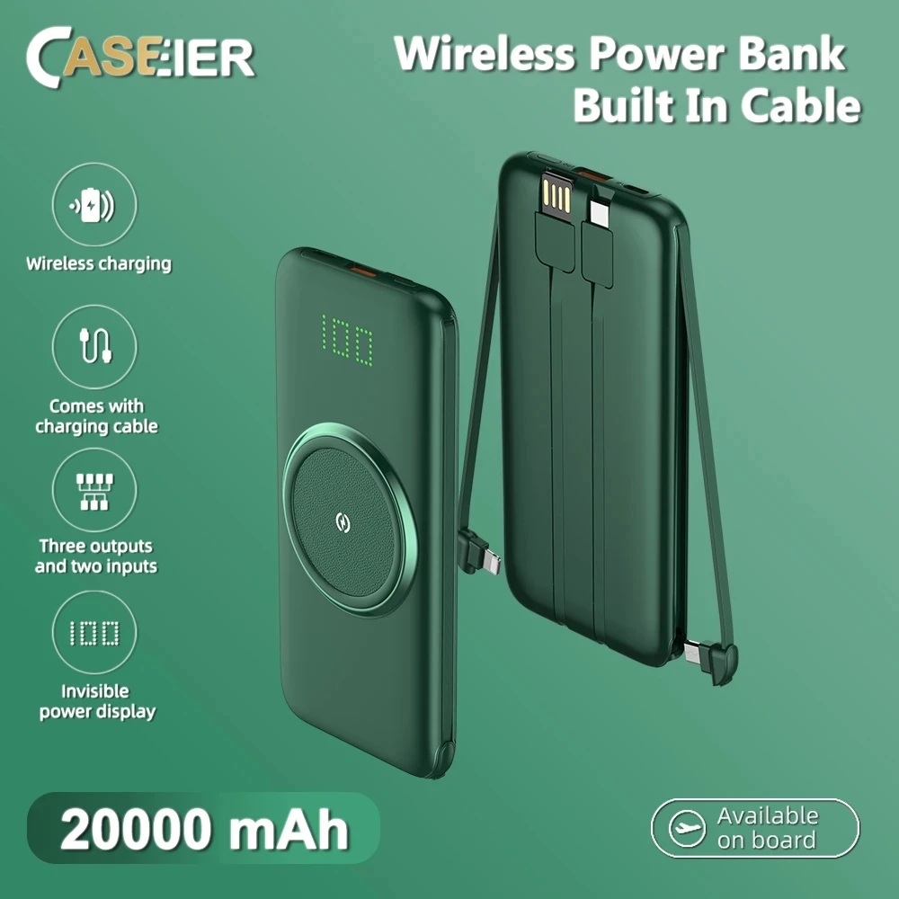 

CASEIER 20000 мА/ч, Беспроводной Мощность Дополнительный внешний аккумулятор с Зарядное устройство кабель Портативный Зарядное устройство Внешн...